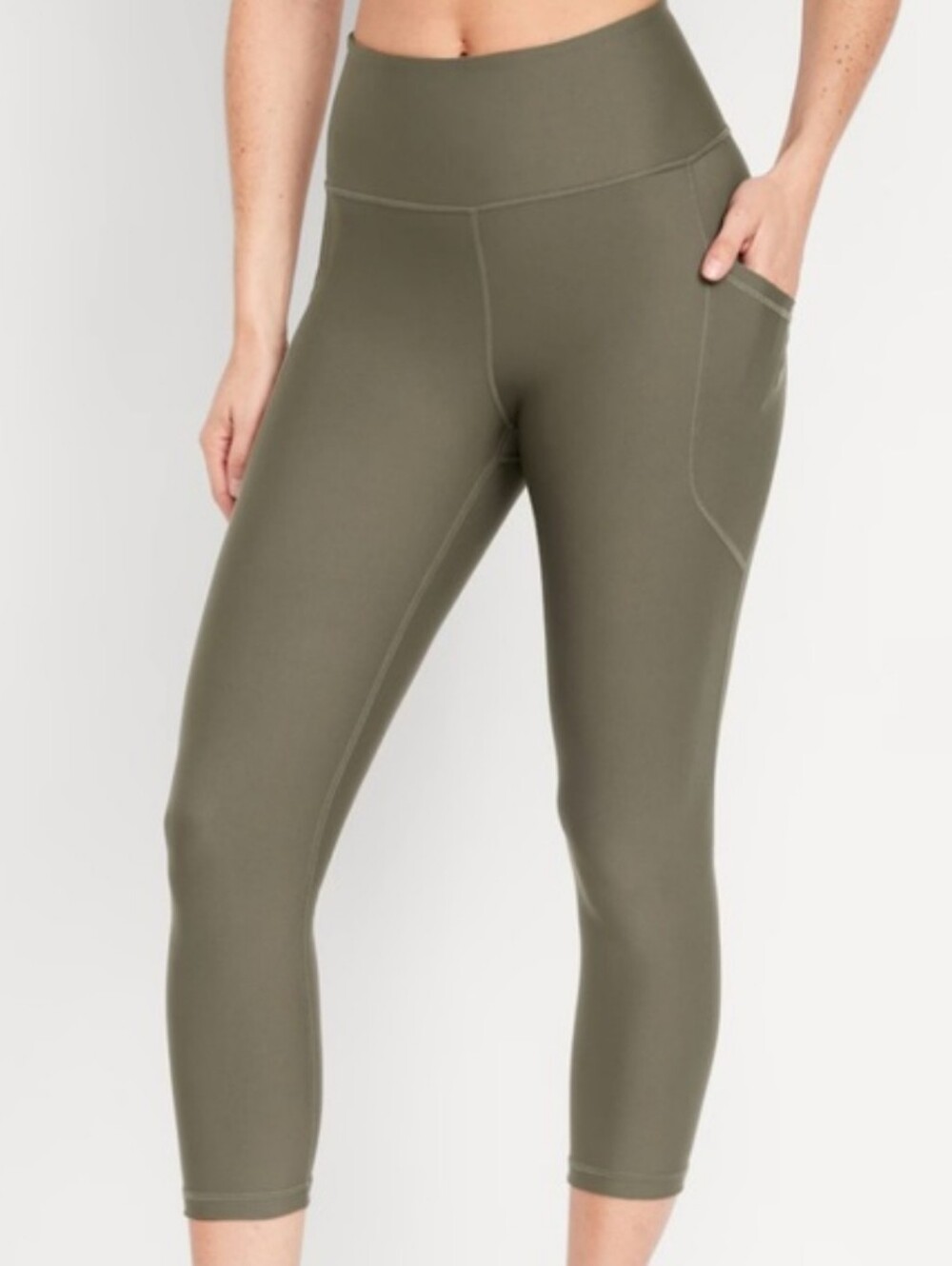 Old Navy High Rise PowerSoft Crop Pocket Leggings Stonewall Green L Tall